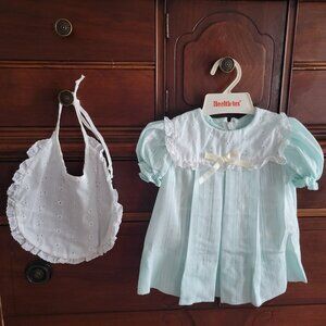 Vintage 70s Baby Dress with Lace Bib
